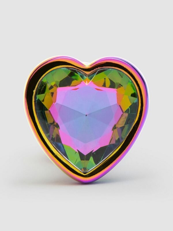 Rear Assets Small Jeweled Rainbow Heart Aluminum Butt Plug 2 Inch - 图片 2
