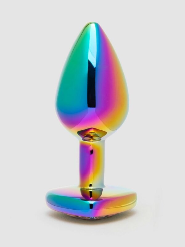 Rear Assets Small Jeweled Rainbow Heart Aluminum Butt Plug 2 Inch - 图片 3