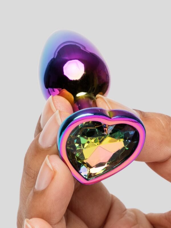 Rear Assets Small Jeweled Rainbow Heart Aluminum Butt Plug 2 Inch - 图片 4