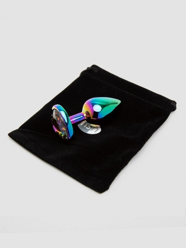 Rear Assets Small Jeweled Rainbow Heart Aluminum Butt Plug 2 Inch - 图片 5