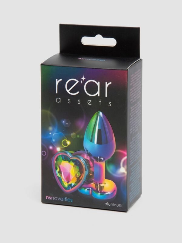 Rear Assets Small Jeweled Rainbow Heart Aluminum Butt Plug 2 Inch - 图片 6