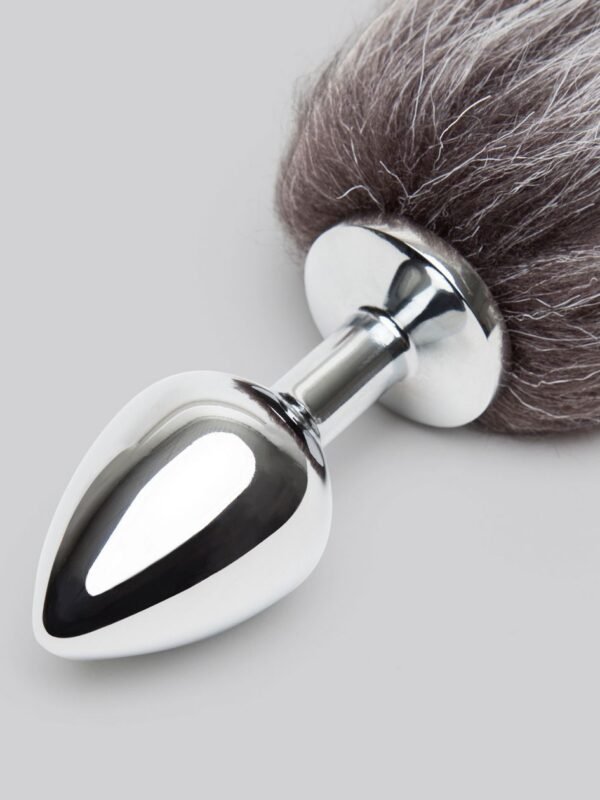 DOMINIX Deluxe Stainless Steel Medium Faux Silver Fox Tail Butt Plug - 图片 3