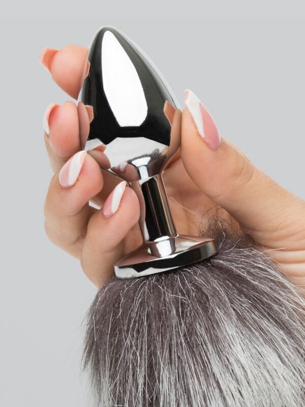 DOMINIX Deluxe Stainless Steel Medium Faux Silver Fox Tail Butt Plug - 图片 4