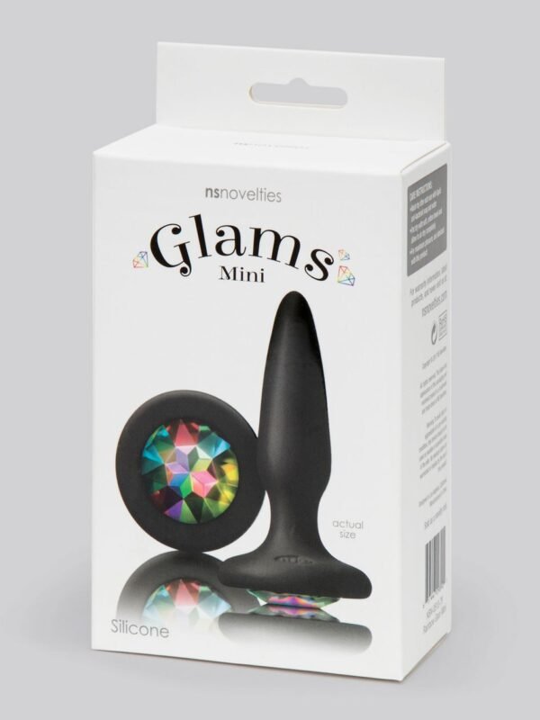 Glams Silicone Black Mini Butt Plug with Rainbow Crystal 3 Inch - 图片 5